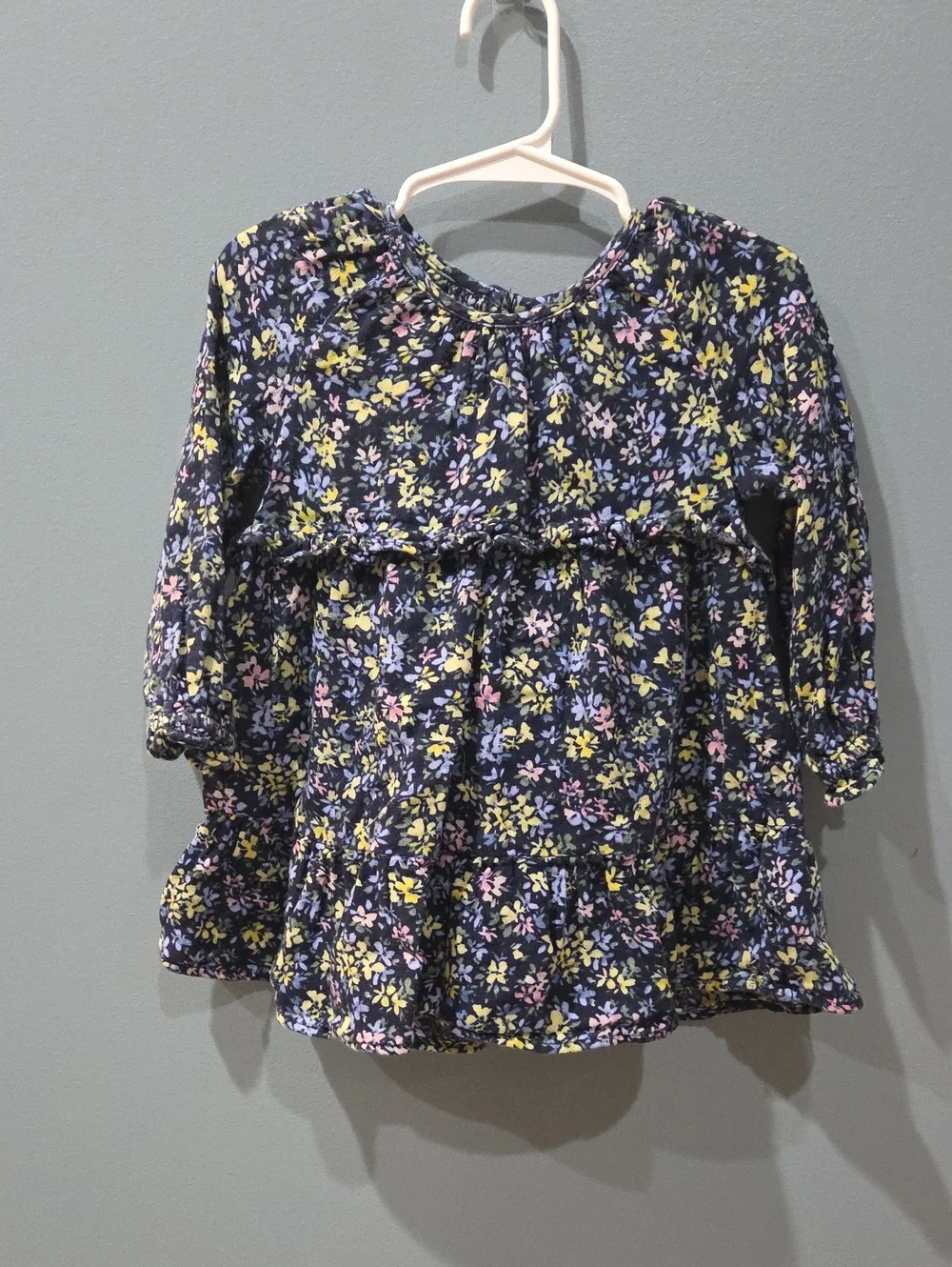 GAP Navy Floral Long-Sleeve Peplum Tunic with Pastel Flowers